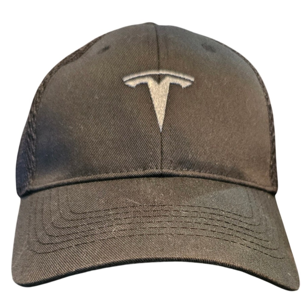 Tesla Motors Logo Mesh Trucker Hat Black Gray Embroidered Cap One Size Freemont